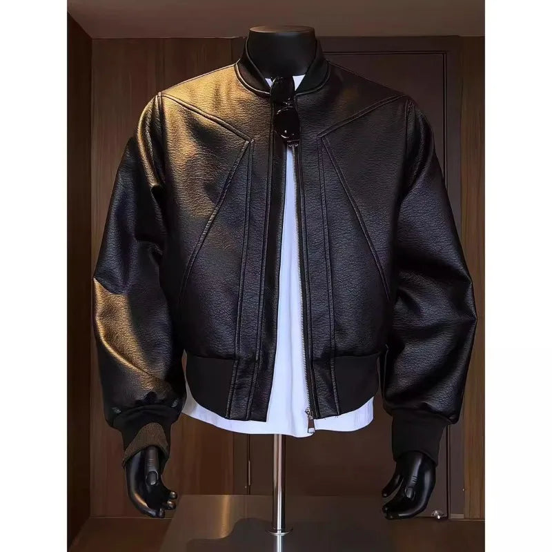 American Retro Leather Jacket Men's Autumn Design Workwear Jacket Outdoor Cycling Motorcycle Baseball Jacket