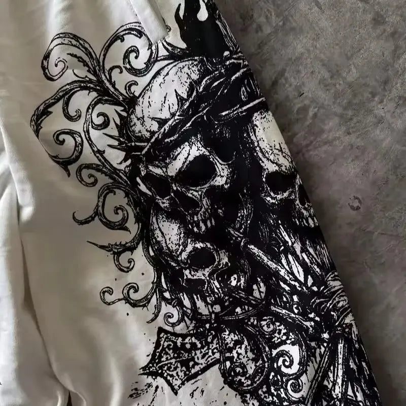 Y2K Retro Casual Jogger Pants Gothic Skull Print Afterlife Sweats Floor Pants Trend Harajuku Hip Hop Oversized Unisex Clothing