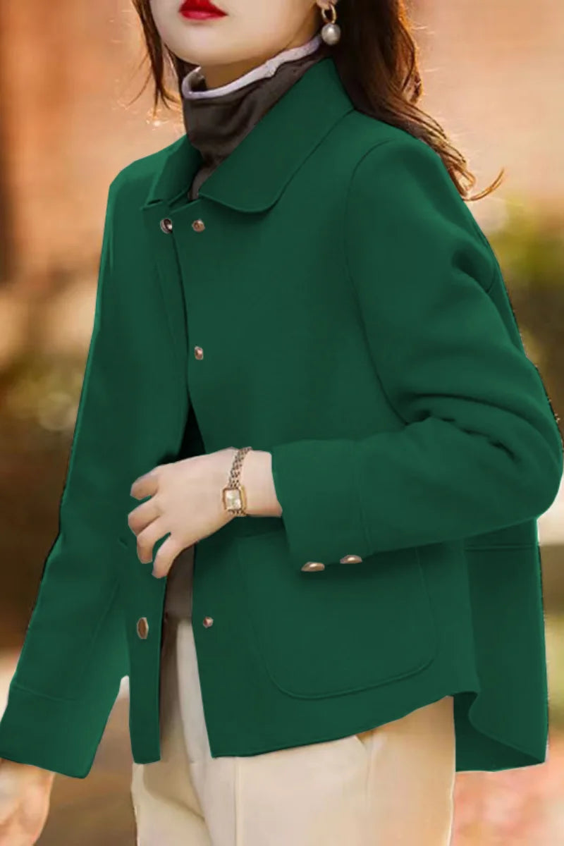 Fashionable minimalist coat for women with a single-breasted collar and high-quality short woolen coat, casual solid color long-