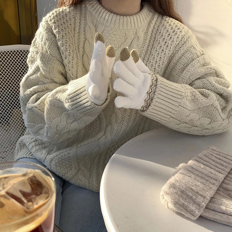 Knitted Full 1Pair Finger Gloves Winter Thicken Warm Touch Screen Gloves for Men Women Gloves Cycling Riding Gloves Ski Gloves