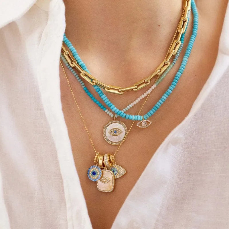 Evil Eye Charm Necklace 18K Gold Plated Stainless Steel Pendant For Women DIY Handmade Christmas Jewelry Gift For Women