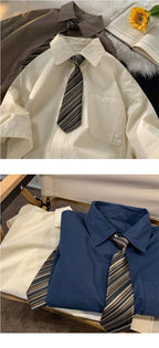 Short-sleeved Work Shirt Men's Summer Tie Handsome High-end Fashion Brand Trendy Couple College Style
