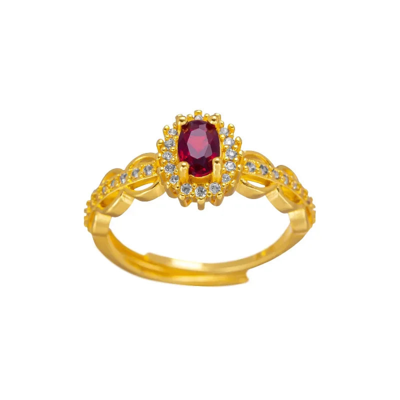 Real 14K Gold Color Ruby Ring for Women Bride Jewelry Open Ring Birthday Engagement Wedding Zircon Women's Ring