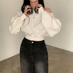 Korean Streetwear Off-shoulder Long Sleeve Loose Casual Cropped Sweatshirt For Women