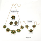 Vintage Drip Oil Flower Pendant Necklace Earrings Bracelet Ring Set for Women Elegant Floral Clavicle Chain Party Jewelry Set
