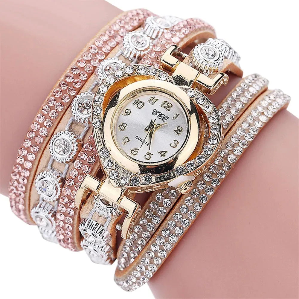 Gorgeous Women'S Diamond Inlaid Watch Retro Sparkling Crystal Bracelet Multiple Exquisite Dials Simulated Quartz Watch For Women