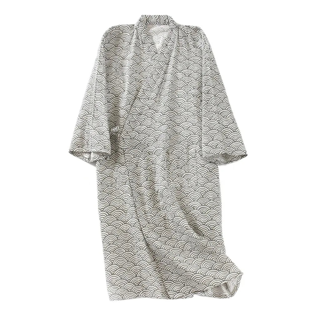 Bath Robe V-Neck Men's Kimono Bathrobe Long Sleeve Loose Kimono Pajamas Print Thin Japanese-Style Yukata Bath Wear