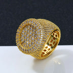Hip Hop Iced out Diamond Round Ring Full Pave Big Circle Honeycomb Brilliant Cut CZ Brass Rings Jewelry Men Women Gift