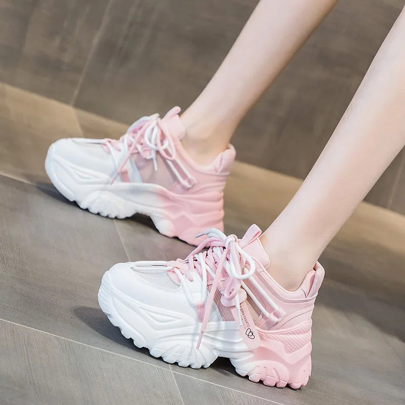 Women's Platform Chunky Sneakers Woman Fashion Sports Shoes Pink White Sport Sneaker Tennis Female Elegant Lace-up Zapatillas