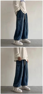 New Hip Hop Trend Baggy Cargo Pants for Men Women Japanese Streetwear Style Plus Size Joggers Washed Denim Loose Fit Trousers