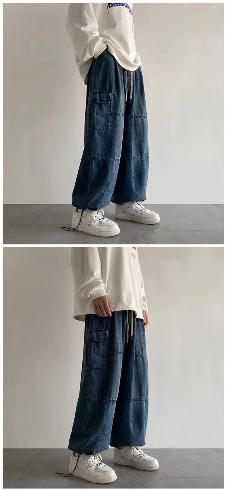 New Hip Hop Trend Baggy Cargo Pants for Men Women Japanese Streetwear Style Plus Size Joggers Washed Denim Loose Fit Trousers
