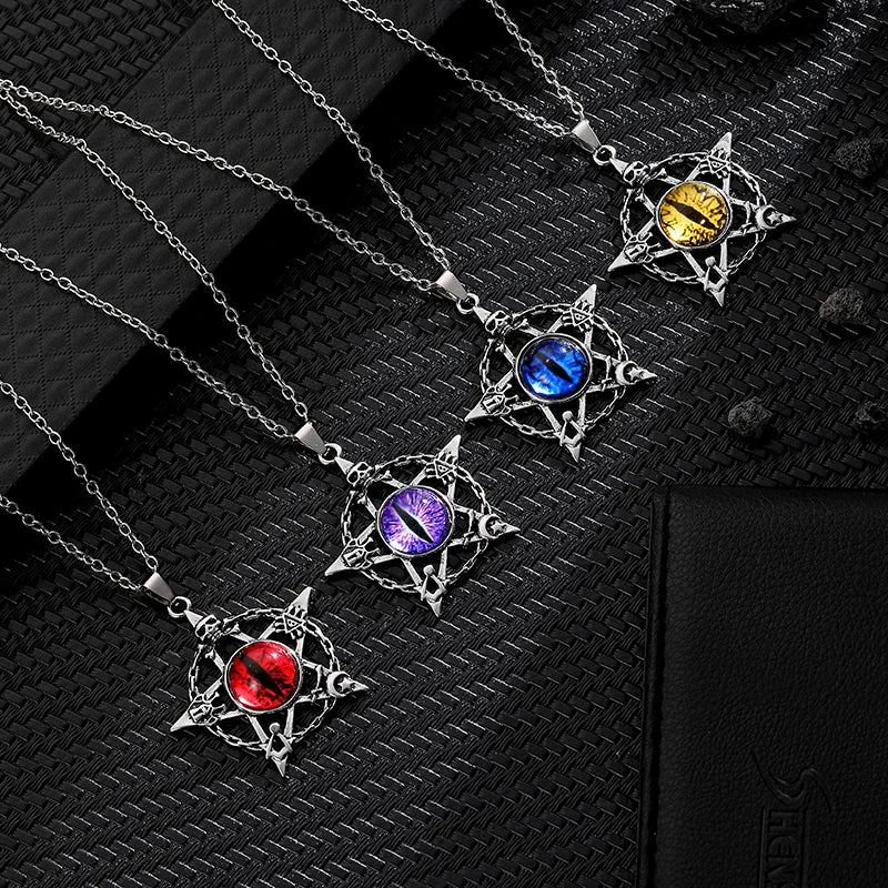 Antique Evil Eye Pendant Necklace For Women Men Creative Punk Hollow Star Colorful Eyeball Connect Choker Chain Jewelry Gifts