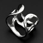 Irregular Hollow Ring For Women Metal Texture Waterproof Daily Simple Stylish Silver Color Rings Stainless Steel Finger Jewelry