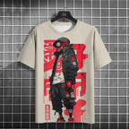 Japanese T-Shirt For Men Mechanical Character Graphic T Shirts Short Sleeve Printing Tees Outdoor Oversized Men's Clothing Tops