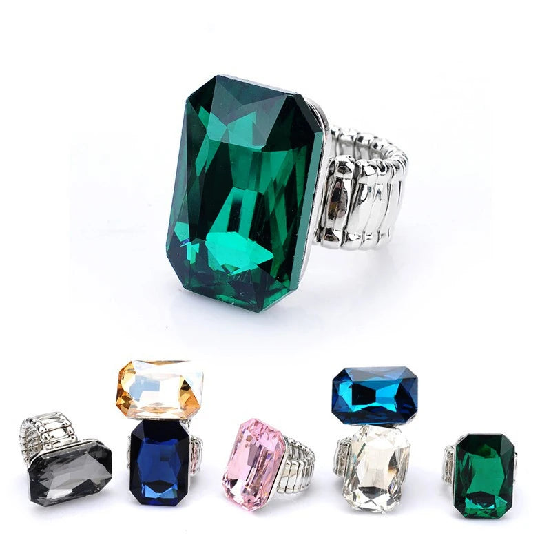 Personality Elegant Big Ring for Women 7 Colors Big Resin Stone Fashion Elastic Stretch Finger Rings Jewelry Christmaswholesale