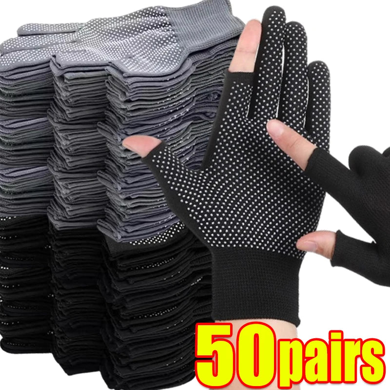1/50pairs Nylon Gloves with Touch Screen Adhesive Anti Slip and Wear-resistant Labor Protection Men's and Women's Work Gloves