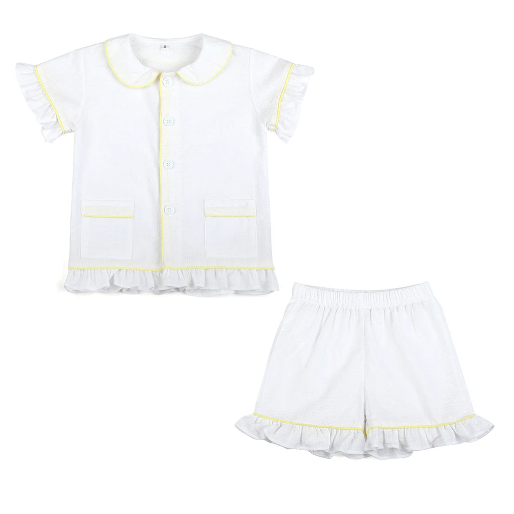 Wholesale 1-12 Years Kids Pyjamas 100% Cotton Plaid Seersucker Soft Sibling Outfits Pjs Loungewear Baby Boys Girls Pajamas Sets