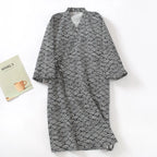 Bath Robe V-Neck Men's Kimono Bathrobe Long Sleeve Loose Kimono Pajamas Print Thin Japanese-Style Yukata Bath Wear