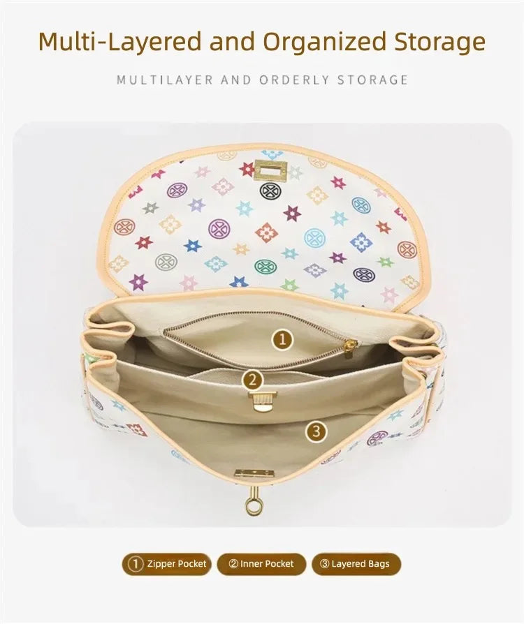 Ladies' tote bag, European and American retro handbag, printed underarm bag, fashionable commuting crossbody bag