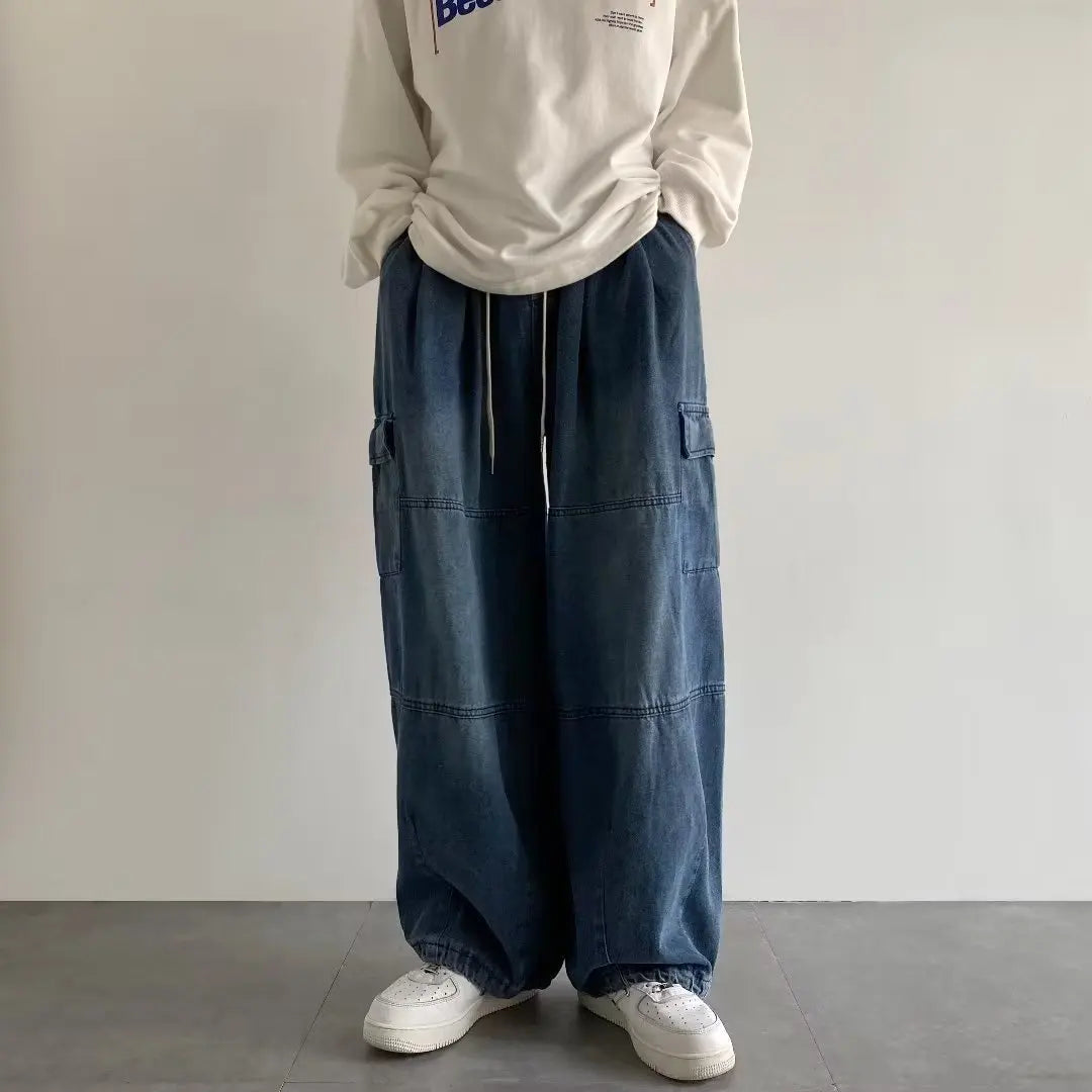 New Hip Hop Trend Baggy Cargo Pants for Men Women Japanese Streetwear Style Plus Size Joggers Washed Denim Loose Fit Trousers