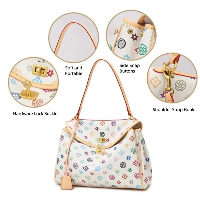 Ladies' tote bag, European and American retro handbag, printed underarm bag, fashionable commuting crossbody bag