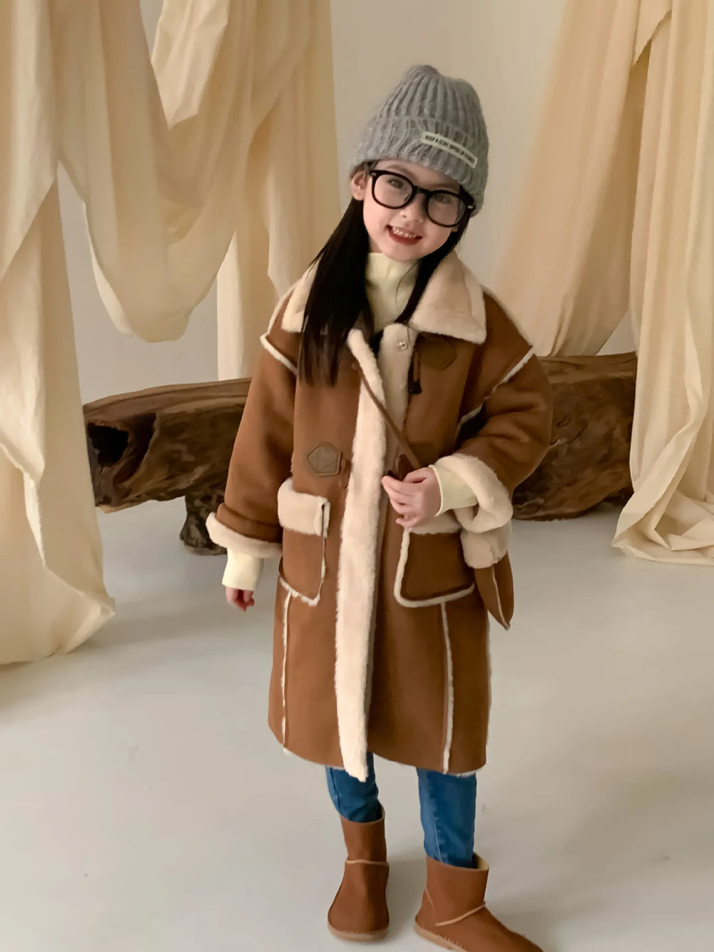 Girls Coat Melard Coat Children New Winter Thickened Foreign Air Long Coat Female Treasure Fur One Coat