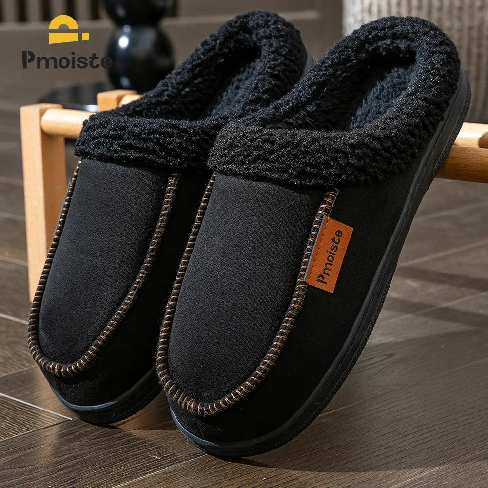 House Suede Slippers for Men TPR Sole Non Slip Durable Soft Warm Memory Foam Cushion Comfortable Living Room Shoes