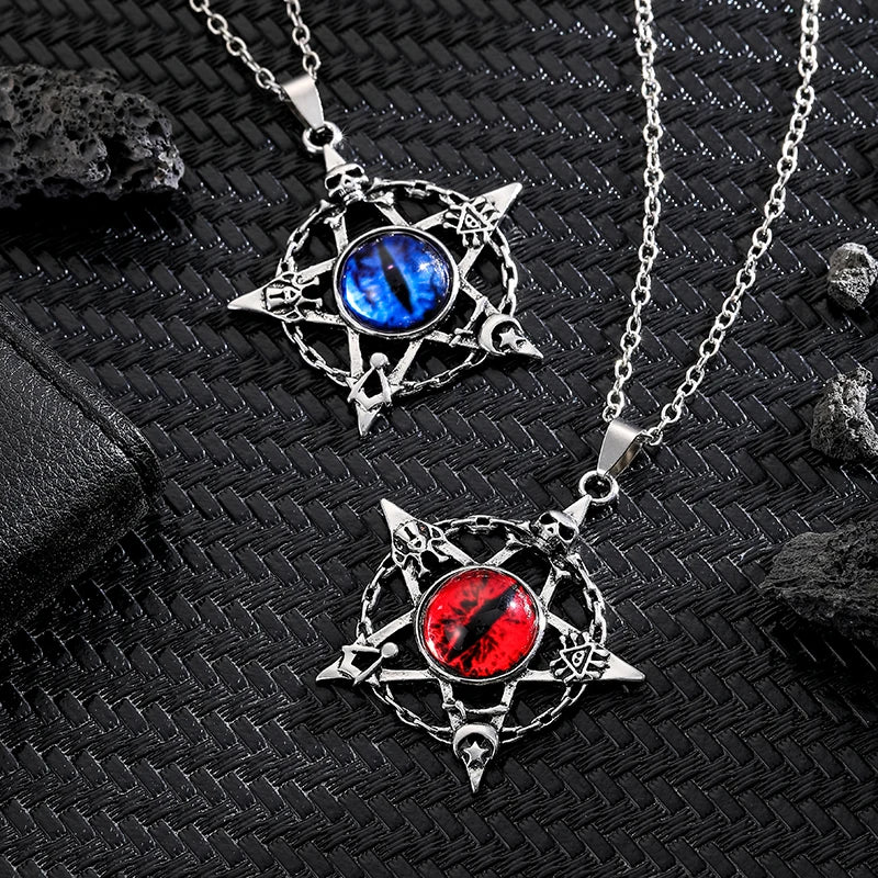 Antique Evil Eye Pendant Necklace For Women Men Creative Punk Hollow Star Colorful Eyeball Connect Choker Chain Jewelry Gifts