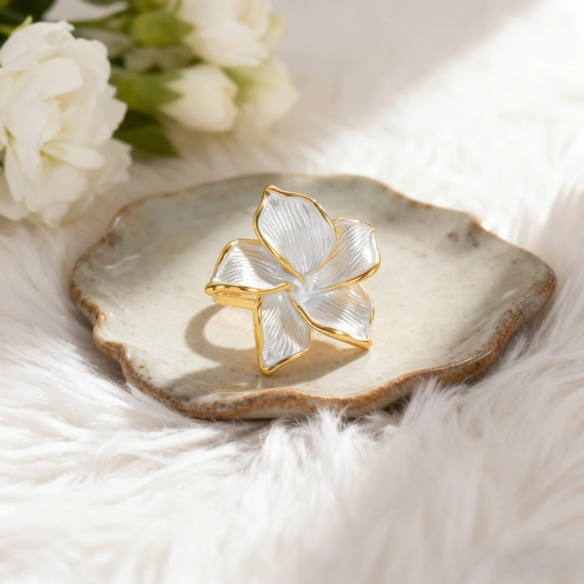 Classic Stylish Color-blocked Flower Necklace Ring Earrings Accessory Set for Women Exquisite Stainless Steel Jewelry Girl Gifts