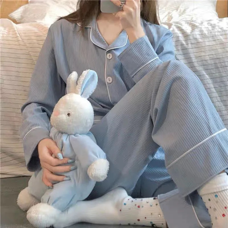Spring/Autumn New Arrivals: Minimalist Fashion Pyjamas for Women Long-Sleeved Casual Teenage Girls' Sleepwear Homewear Sets