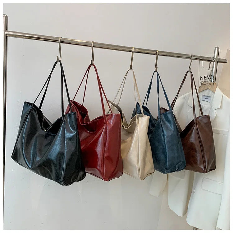 Tote Women's Bag Korean Style Large Capacity Soft Leather Shoulder Bag Retro Casual Hand-held Bucket Bag 2025 Одноплечевая сумка