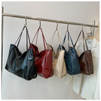 Tote Women's Bag Korean Style Large Capacity Soft Leather Shoulder Bag Retro Casual Hand-held Bucket Bag 2025 Одноплечевая сумка