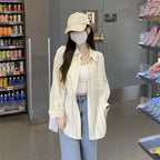 Striped Shirts & Blouses For Women Elegant Chic High Quality Clothing Trend 2025 Pretty Promotion Youth Cool Button Up Woman Top