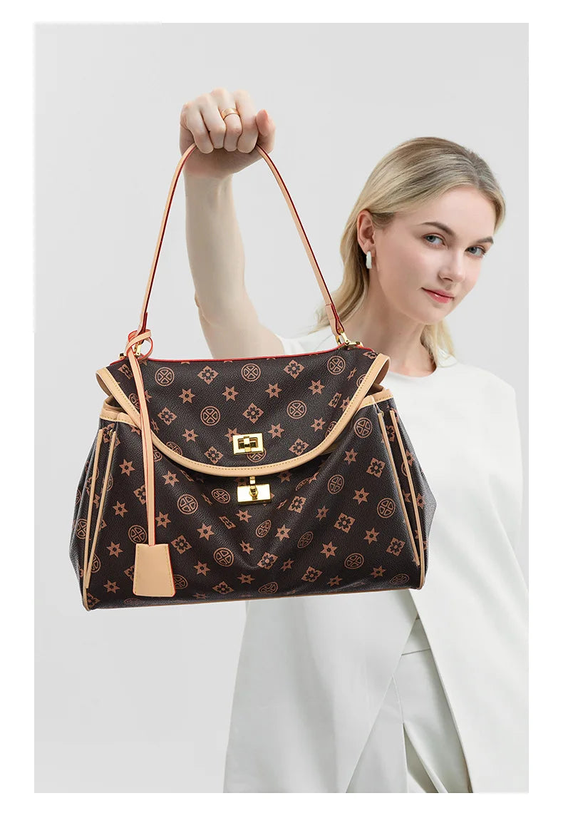 Ladies' tote bag, European and American retro handbag, printed underarm bag, fashionable commuting crossbody bag