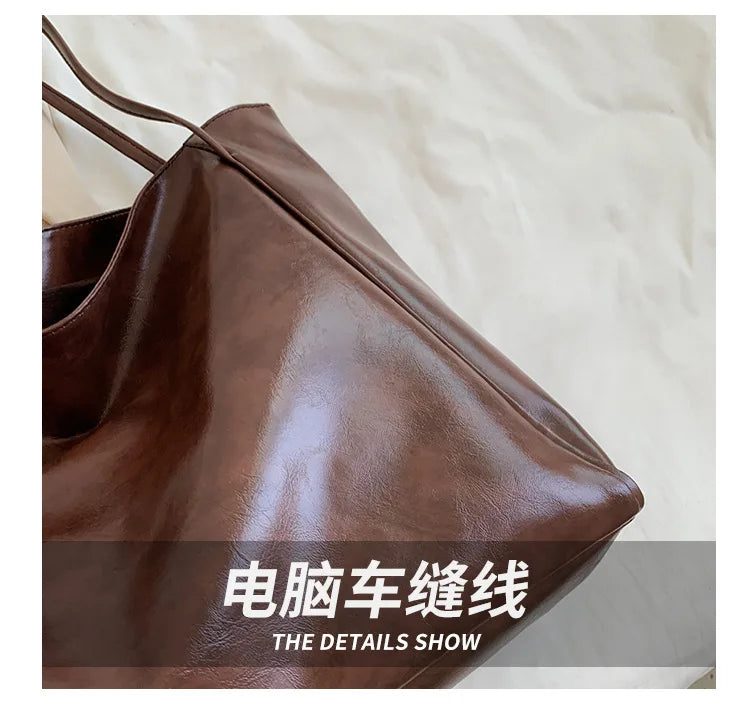 Tote Women's Bag Korean Style Large Capacity Soft Leather Shoulder Bag Retro Casual Hand-held Bucket Bag 2025 Одноплечевая сумка