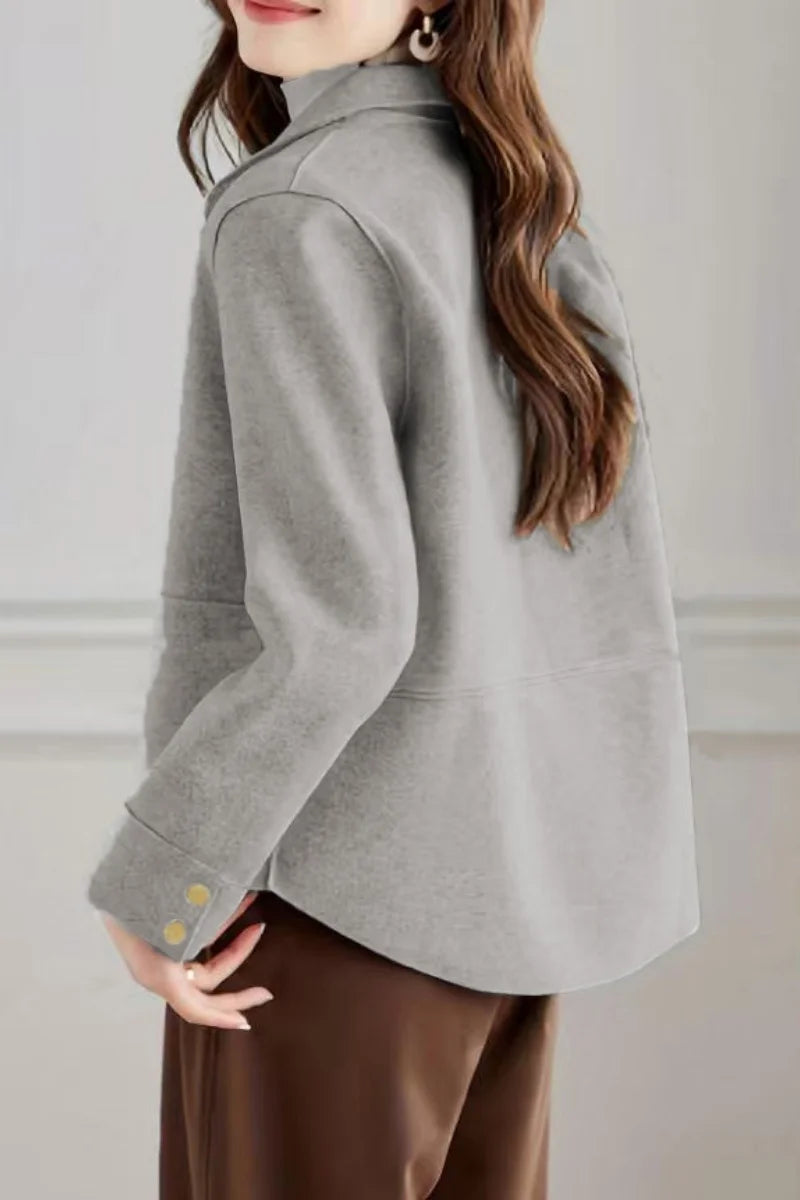 Fashionable minimalist coat for women with a single-breasted collar and high-quality short woolen coat, casual solid color long-