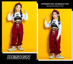 Kids Teenage Streetwear Hip Hop Clothing Red Shirt Tops Casual Cargo Jogger Pants For Girl Boy Jazz Dance Costume Rave Clothes