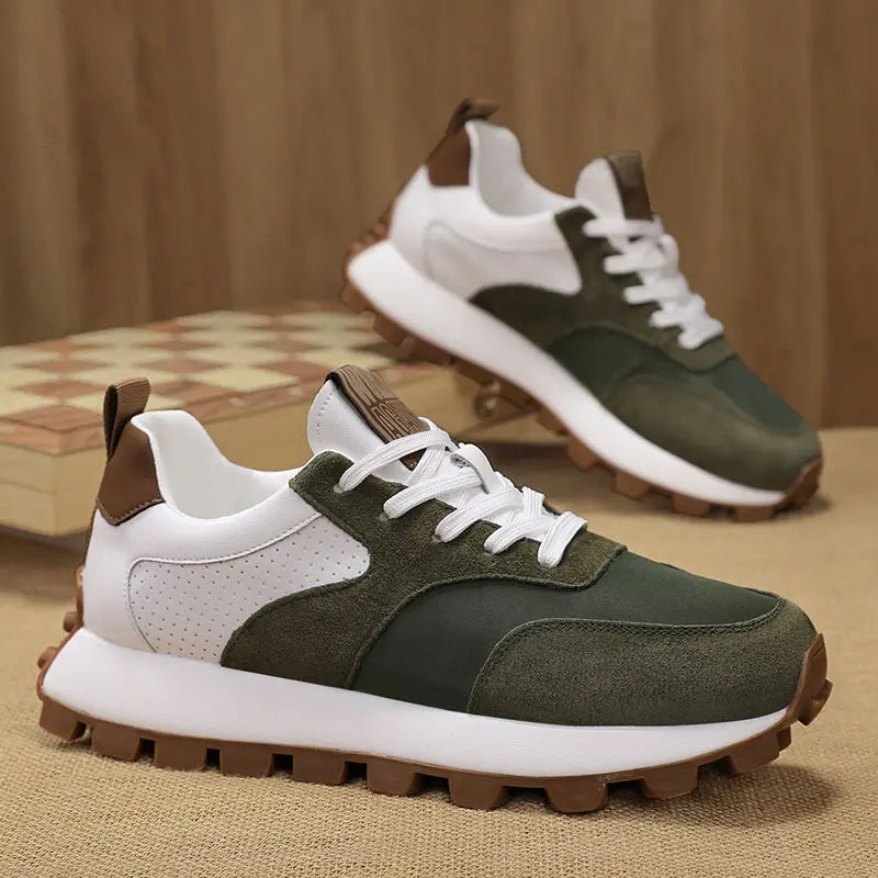 New lug sole anti skid sneakers for men travel walking shoes man fashion lace up trainers male faux leather sneaker wedged shoes