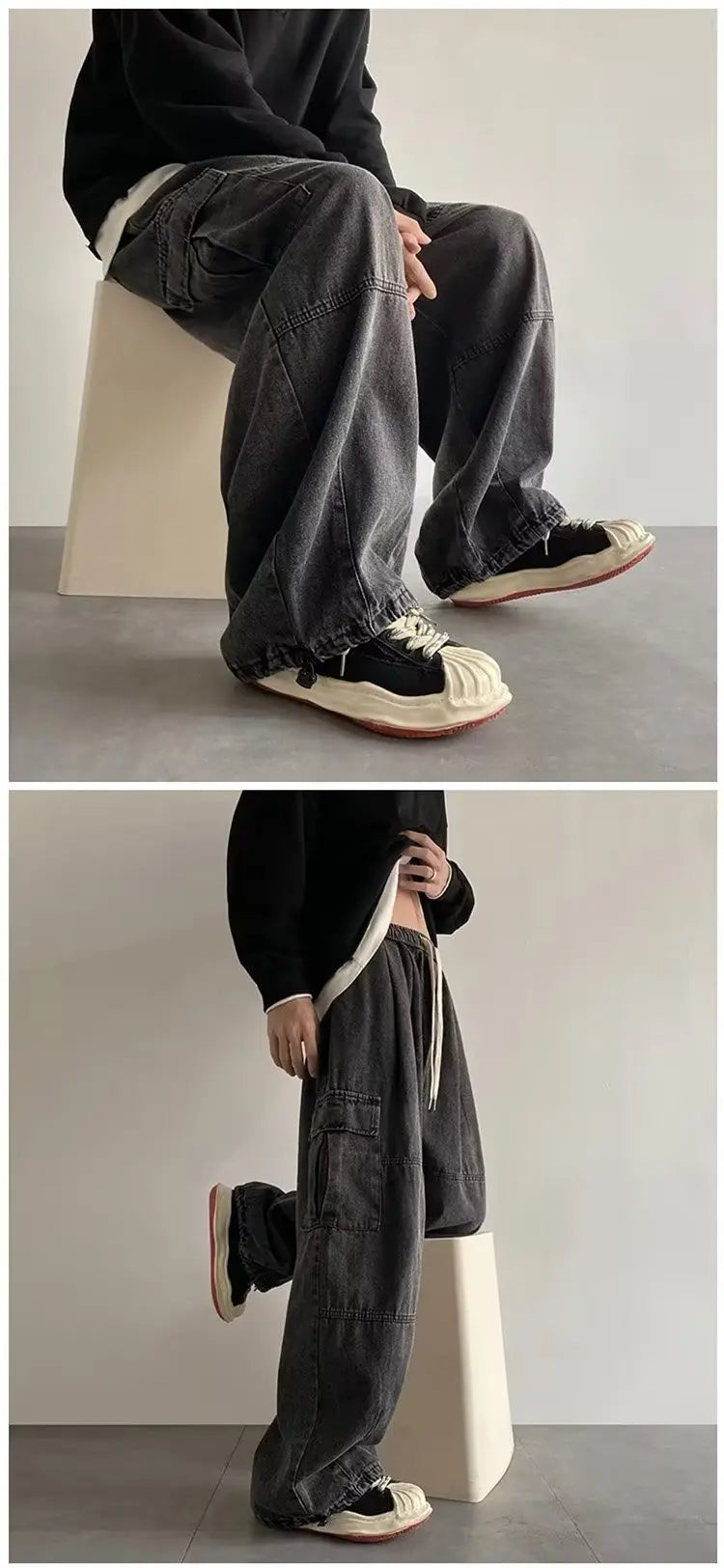 New Hip Hop Trend Baggy Cargo Pants for Men Women Japanese Streetwear Style Plus Size Joggers Washed Denim Loose Fit Trousers