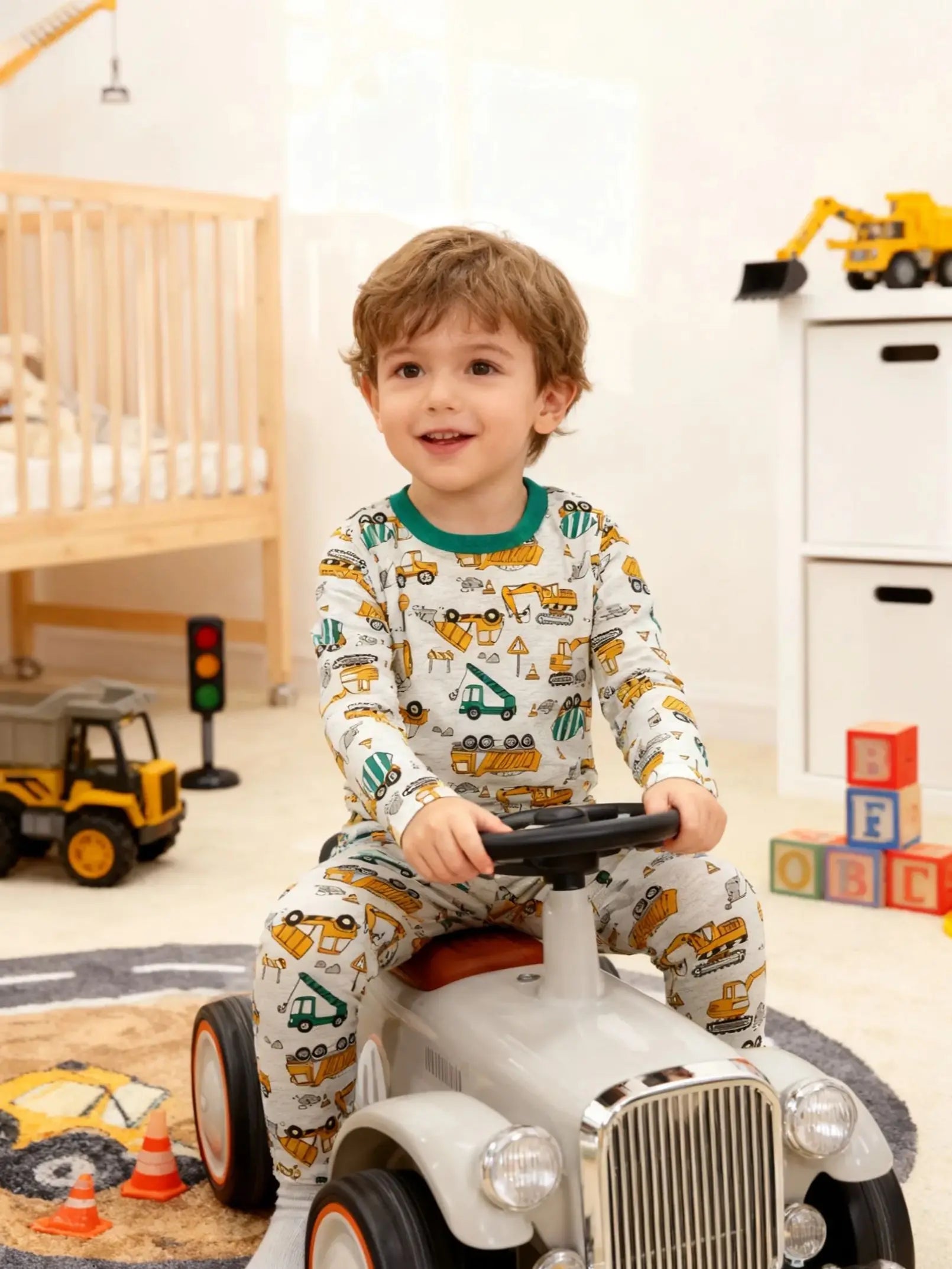 Pajamas Set for Boys 100% Cotton Full Print Excavator Kids Pjs Long Sleeve Elastic Cuffs Soft Sleepwear For Age 1-8 Years
