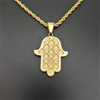 Hamsa Hand of Fatima Necklace Pendant & Chain For Men Women's Gold Color Stainless Steel Palm Necklaces Turkish Jewelry Gift