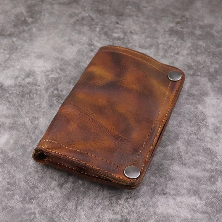 Wrinkle Wallet,Vintage Handmade Cow Leather Card Holder For Men, Leather Bifold Money Clips
