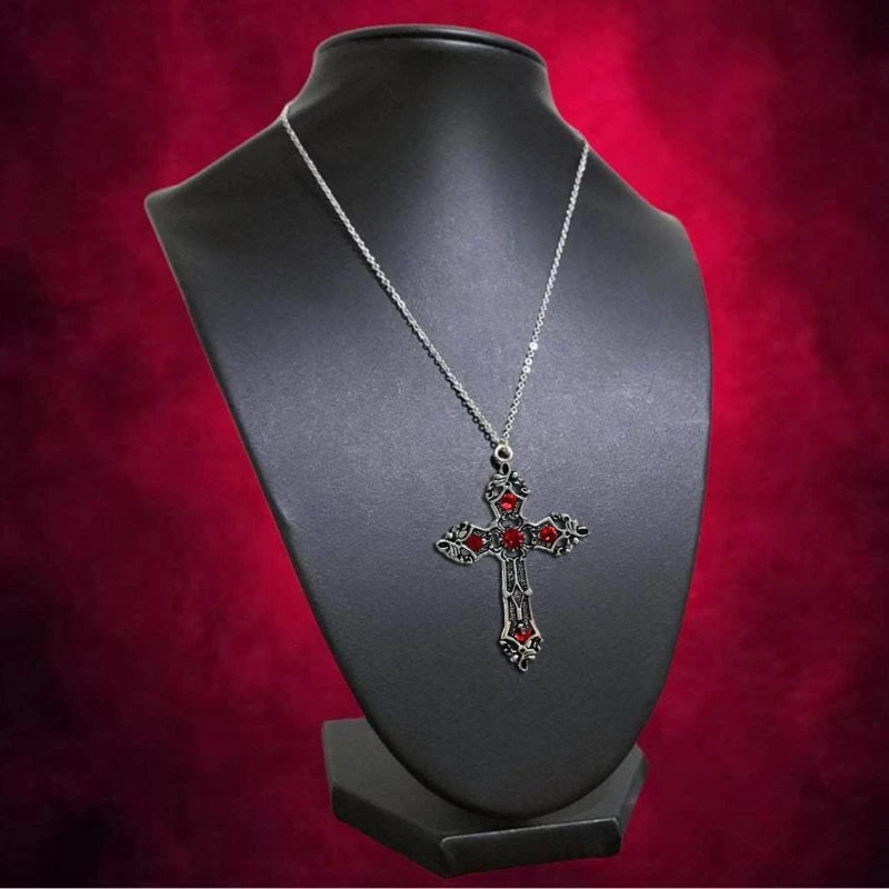 European and American Cross Necklace Gemstones Neck Chain Large Crosses Pendant Religious Jewelry Women Choker Neckchain