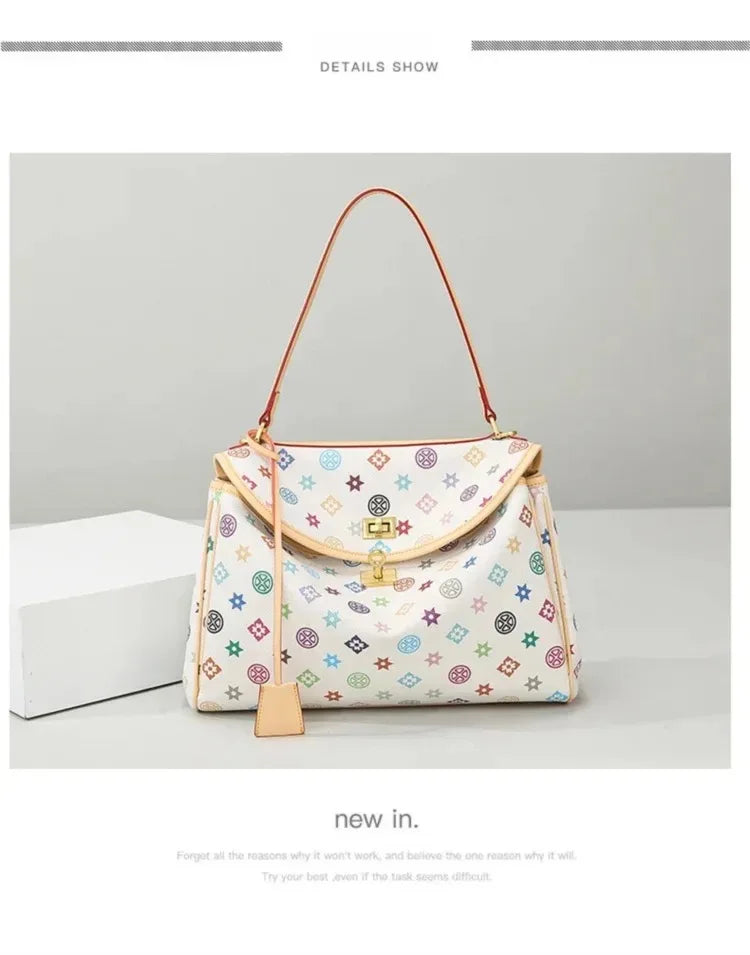 Ladies' tote bag, European and American retro handbag, printed underarm bag, fashionable commuting crossbody bag