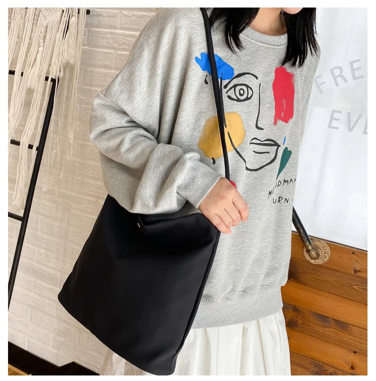 Simple Casual Women's Tote Bags New Large Capacity Commute Shopping One Shoulder Bags Trend All-matched Handheld Cloth Bags