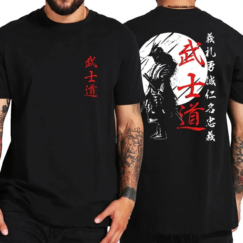 Japan Samurai Spirit T Shirts for Men Japanese Style Back Print Loose Oversized Tops T-shirt Bushido Male Gifts Tee