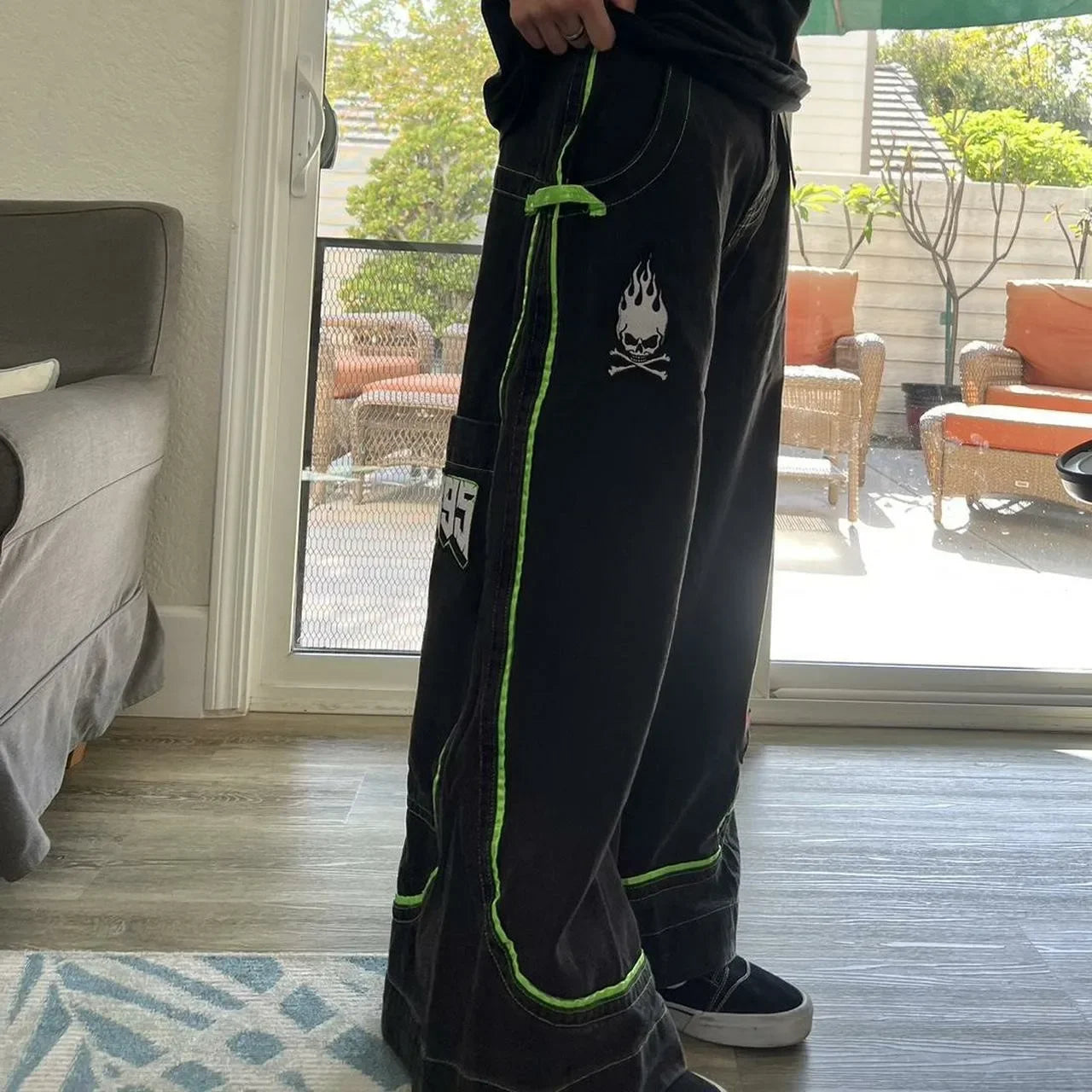 Jeans Spring and Autumn European and American Wide-leg Loose Alien Pattern Trousers 2025 New High Street Trend Hip-hop Men