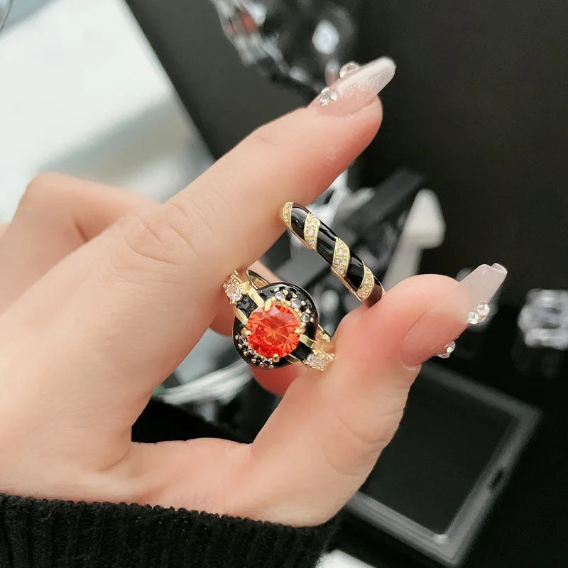 Finger Ring With Ancient Style Dark And Fashionable Personality Drop Glazed Ring Niche Design Temperament Fashionable Jewelry