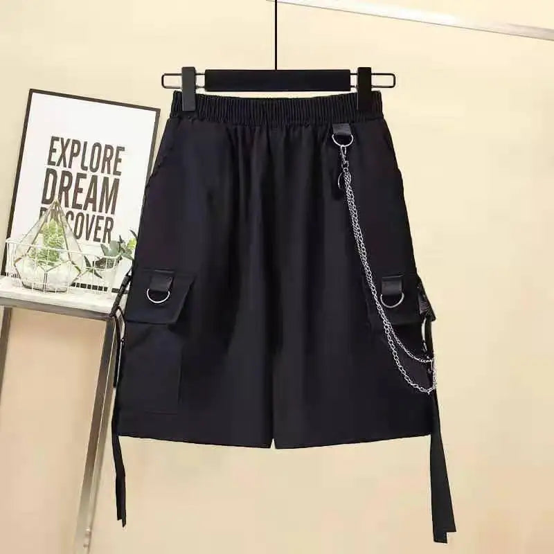 2025 Spring Streetwear Cargo Shorts Sets High Waist Joggers Women 2 Piece Short Sleeve Top with Casual Trousers