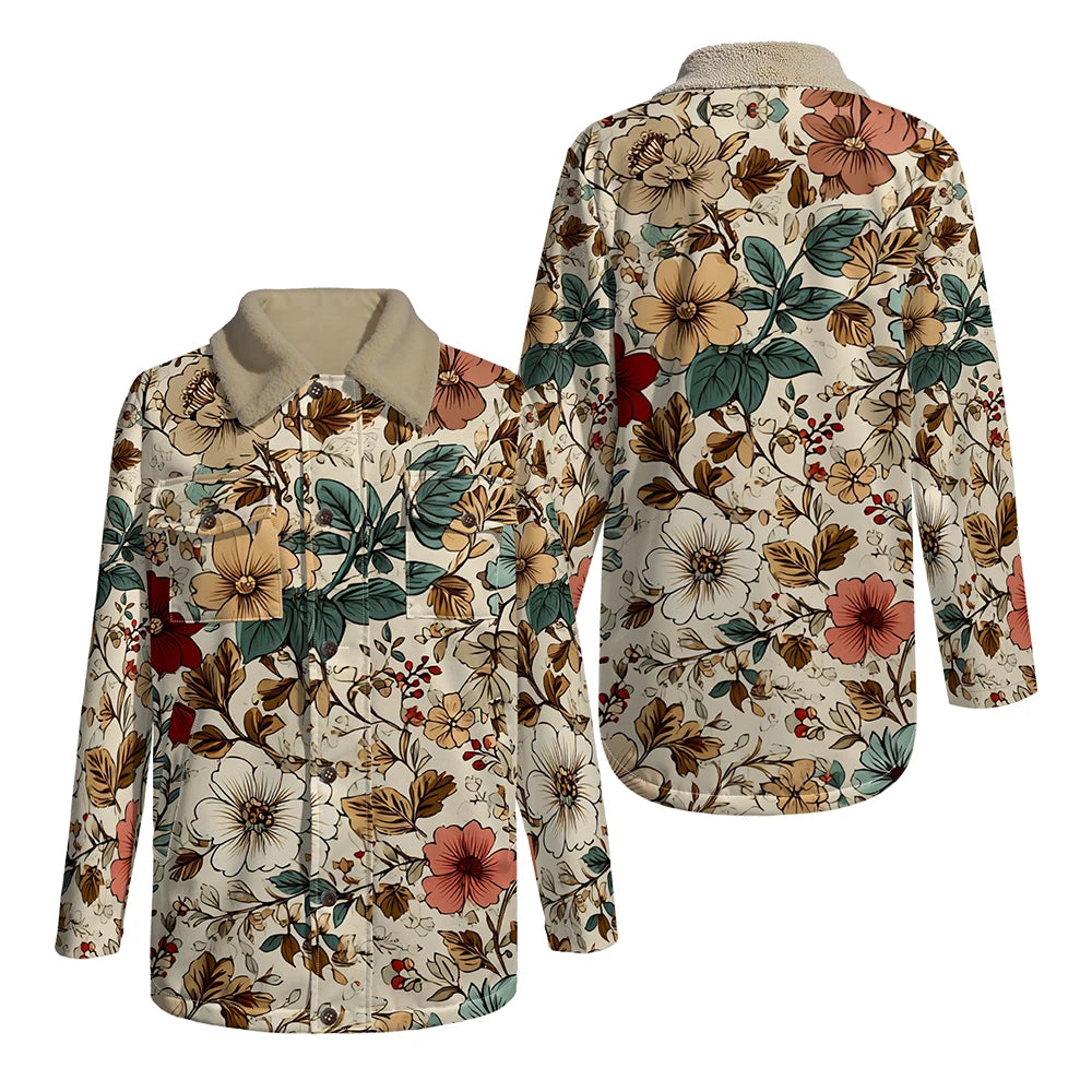 Elegant Floral Print Long Sleeve Coat with Soft Faux Fur Collar Perfect for Spring and Autumn Casual Fashion and Daily Outerwear